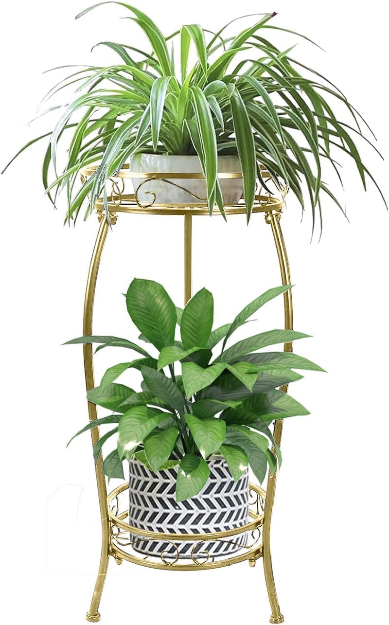 MOCORY Plant Stand Indoor Outdoor 2 Tier 27" Tall Metal Potted Holder Rack Flower Pot Stand Heavy Duty Plant Shelf Rustproof Iron Multiple Plant Round Supports Rack for Planter Corner Garden Balcony - Image 1